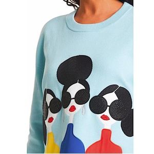 Alice + Olivia Nyla Stace Face Appliqué Crop Sweatshirt Blue with Tag Sweater